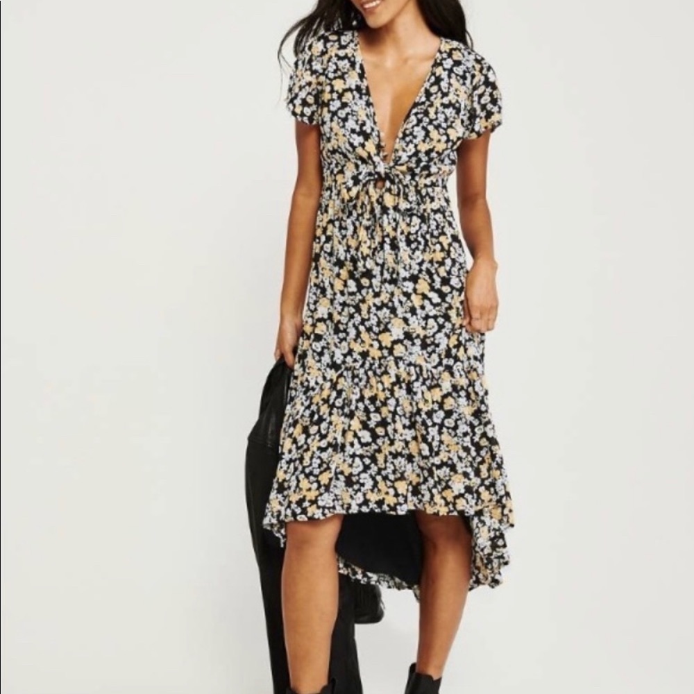 Black yellow floral Abercrombie high low dress